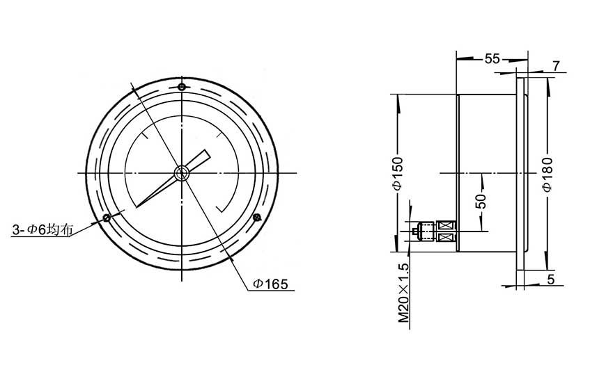 軸向帶邊精密壓力表